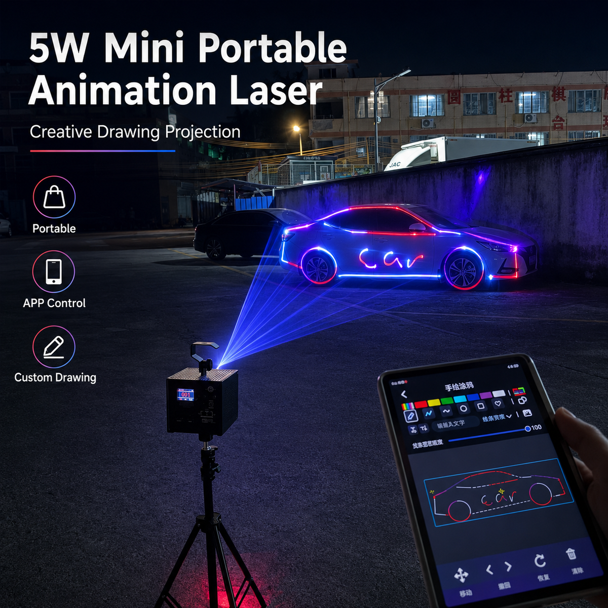 Mini Portable RGB DJ Laser Animation Projector with App Pattern Preview