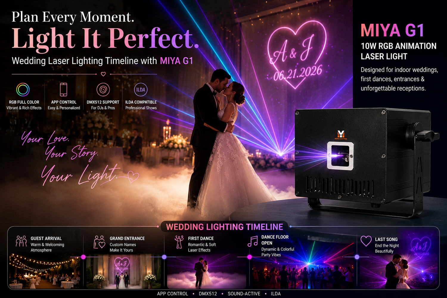 Wedding Laser Lighting Timeline with 10W Animation App Control Laser lights